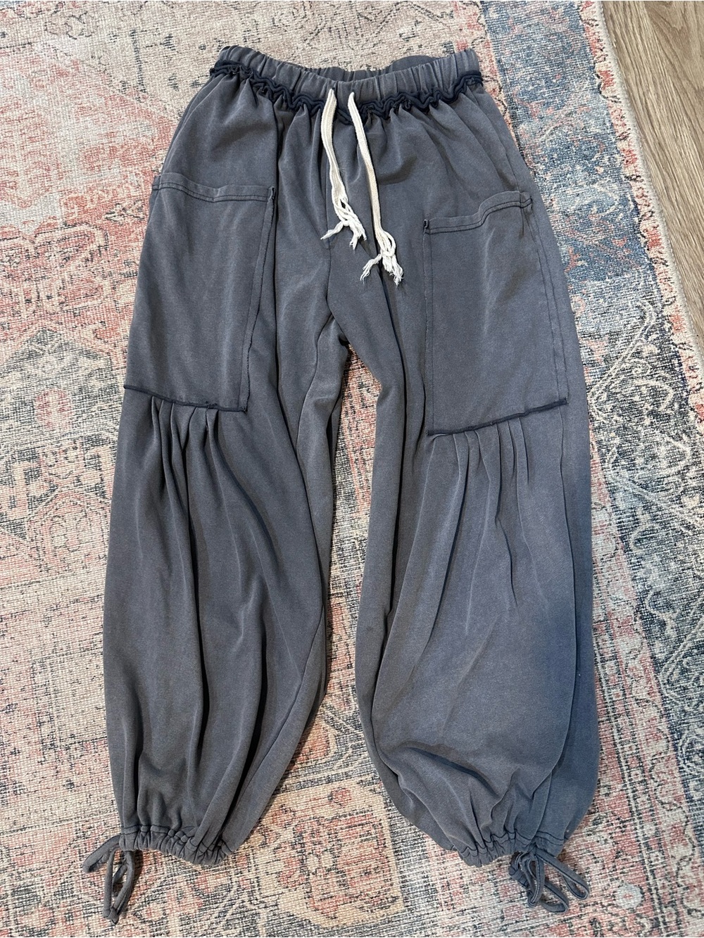 Charcoal Gray/Blue Drawstring Balloon Joggers
